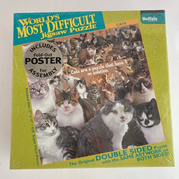 Buffalo Games World’s Most Difficult Jigsaw Puzzle Cats 500pc Doublesided - Picture 3 of 7